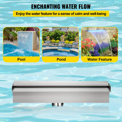 Waterval Fontein - Zwembad - Afstandsbediening - RVS - Waterval Overlaat - Kamerfontein  - Binnen & Buiten - met LED-verlichting - SW1500 LED Waterfall voor Zwembad of Tuin – Waterpartij met Kleurrijke LED-strip