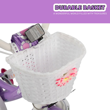 Kinderfiets - Kinderfietsen - Meisjesfiets - 12” - Beginnersfiets - Fiets met hulpwielen, Koolstofstaal - Binnen en buiten te gebruiken - Paars