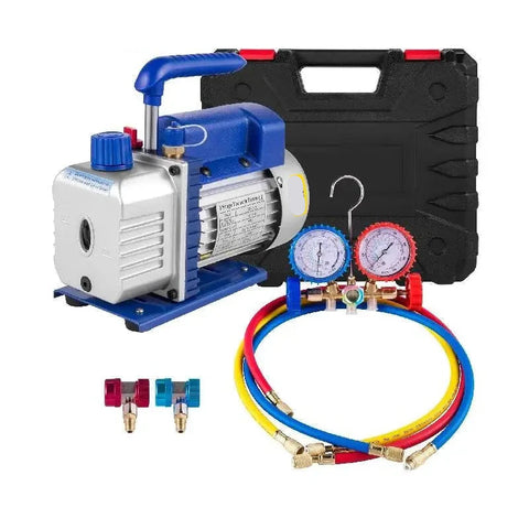 Vevor - Vacuum Pump - Refrigerant Vacuum Pump - Refrigeration Tools - HVAC Refrigeration - Dry Pump 4CFM 1/3HP - with Gauge - Blue