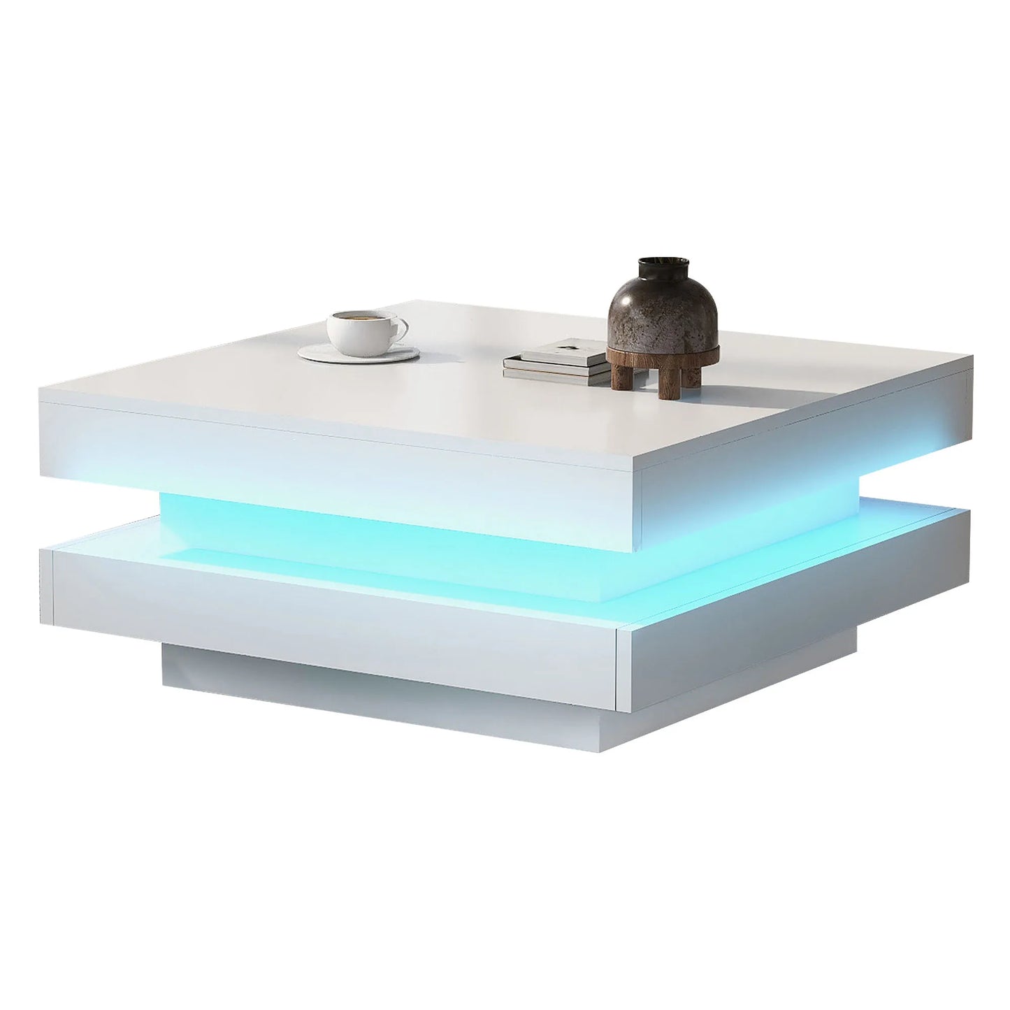 Salontafel – Witte Tafel – Moderne Tafel – Led Tafeltje – Vierkant Ontwerp – 16 Kleuren Ledverlichting – Usb Aansluiting