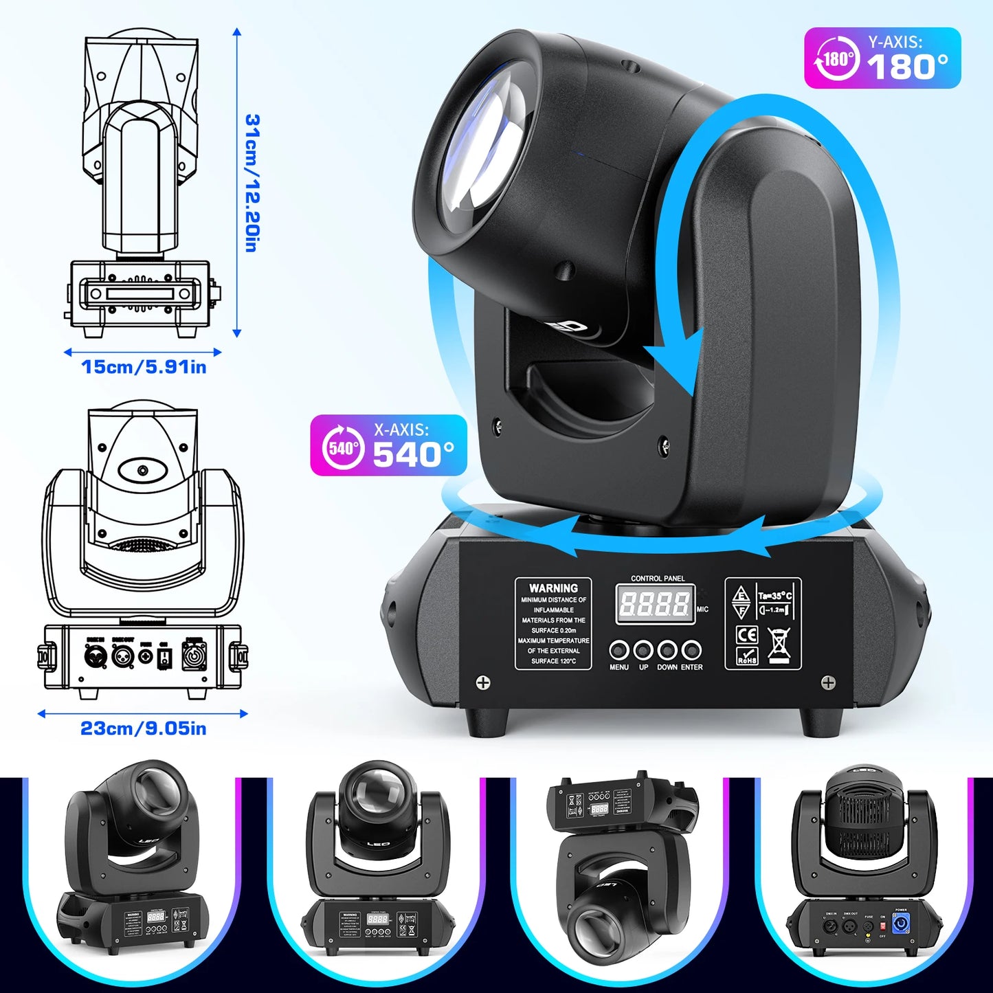 Professionele LED Moving Head – Gobo Spotlamp – DJ Licht – Podiumverlichting – Feestverlichting – 120W Power – 18 Prism Effect – EU Stekker - QUORE