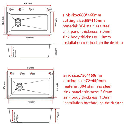 RVS Aanrechtspoelbak – Spoelbak – Keukenspoelbak – Inbouwspoelbak – Wasbak – 68x46 cm – Anti-Kras Nano Coating – Links Geplaatste Afvoer