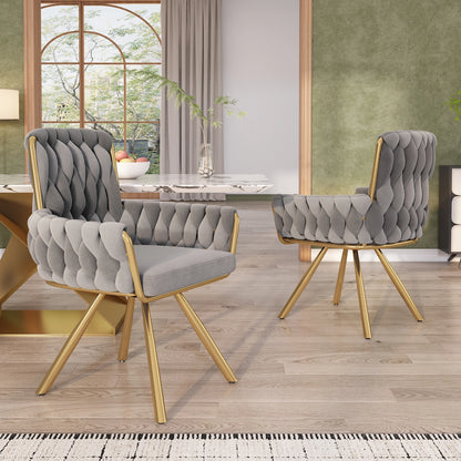Eetkamerstoel – Set van 6 - Fluwelen Stoel – Comfortabele Stoel – Draaistoel – 360° Draaibaar – Hoge Rugleuning – Stalen Frame - Grijs