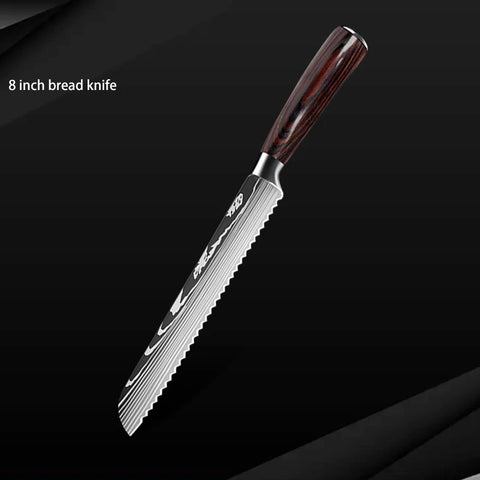 Keukenmessen - Knife set - Chef Knife - Knives - Kitchen Knife - Roestvrij staal met hoog koolstofgehalte - Damascus-tekening - Hakmesset - Santoku-koksmes - 10stuks