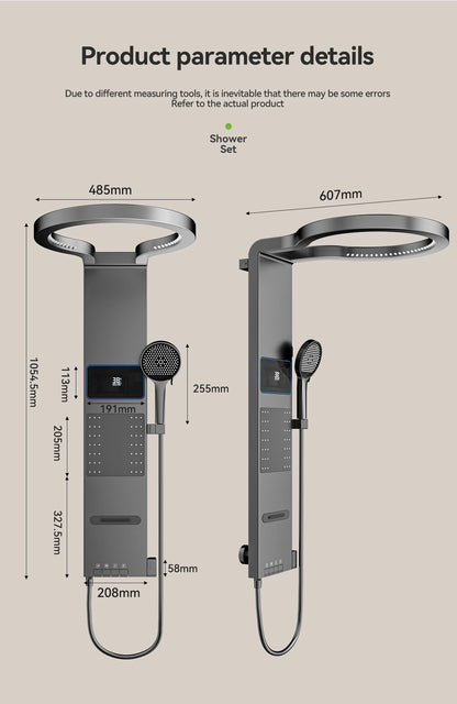 LED Waterval Douchekop – Douchepaneel – Waterval Douche – Wanddouche – Douchekop LED – Aluminium Geborsteld – Temperatuurgevoelige LED-verlichting - QUORE