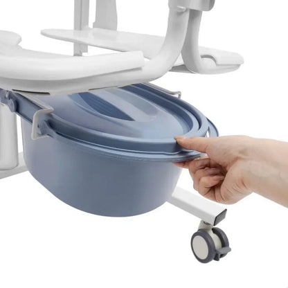 Transportrolstoel - Rolstoel - Rollator - Patiëntenlift - Douchestoel met Wielen voor Senioren – Verplaatsbare Toilet – Comfortabel & Veilig – Wit/Blauw