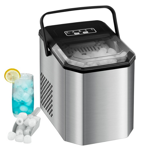 Ijsblokjesmachine - Elektrische Ijsblokjesmachine - Ijsmaker - Ijsmachine - 9 Kubussen elke 6-12min - Zelfreinigend - 45 dB - RVS - 22.2 x 29.4 x 29 cm - Zilver