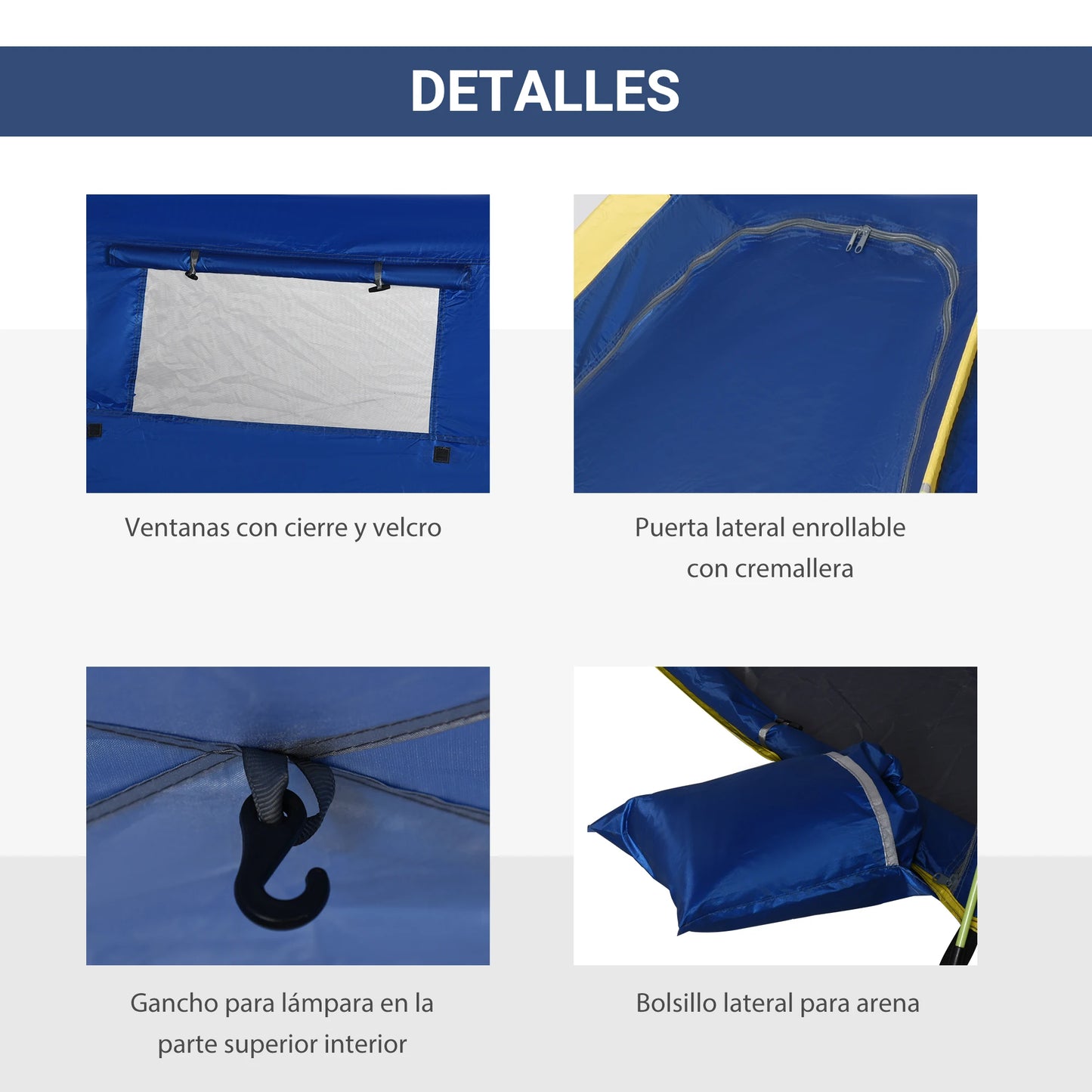 Pop-up Strandtent – 220x173x120 cm – Donkerblauw – Voor 2 Personen – Met Automatisch Vouwsysteem