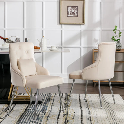 Eetkamerstoel – Set van 2 - Fluwelen Eetkamerstoel – Comfortabele Stoel – Moderne Zitstoel – Luxe Eettafelstoel – Hoogwaardig Schuim – Ergonomische Lendensteun - 54.5 x 58.5 x 87.5 cm - Wit