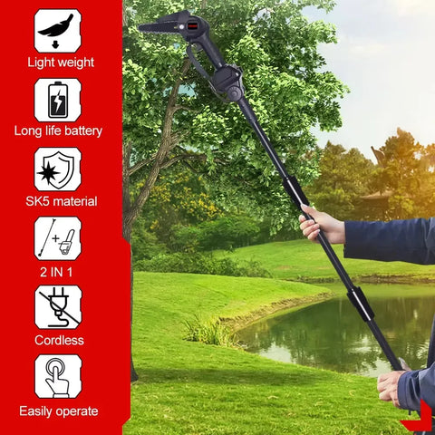 Telescopic Chainsaw - Mini Chainsaw - Electric Pruning Shears - Telescopic Chainsaw Battery - 3500W - Adjustable Height - Portable Garden Tools - 2 Battery EU Plug