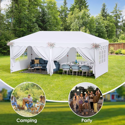 Paviljoen - Tuinpaviljoen - Partytent - Tuintent - Pop-up Kliksysteem - Stabiel - Vouwtent - Opvouwbaar - met 6 Zijpanelen - Waterdicht - Winterbestendig - 50+UV-Bescherming - voor Tuin - Buiten - Achtertuin - Oxford fabric - 3 x 6 m - Wit