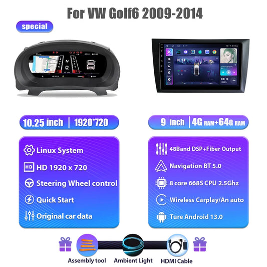 Digitaal Dashboard – LCD Dashboard – Instrumentenpaneel – Auto Cockpit – Cluster – 12,3 Inch HD IPS Scherm – Snelle Linux 1,5 GHz Processor – Plug & Play
