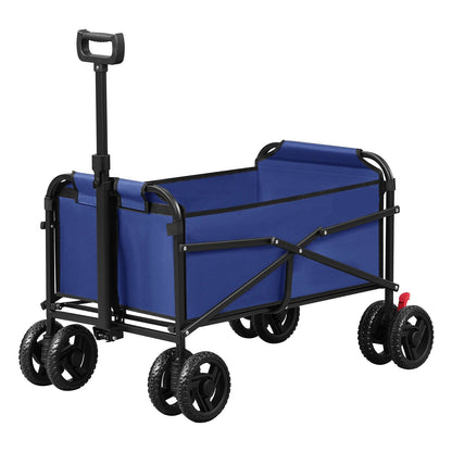 Bolderkar - Handkar - Bolderkar Opvouwbaar - Bolderwagen - met Dubbele Wielen en Remmen - Transportwagentje - Bolderkarren - voor Tuin, Strand, Camping of Picknick - Blauw - QUORE