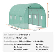 Greenhouse - Greenhouse Growing House - Conservatory - Garden Greenhouses - Tunnel Greenhouse - 12x7x7 ft - Tunnel Greenhouse - with Steel Frame Green PE Tarpaulin Roll-up Zipper Door