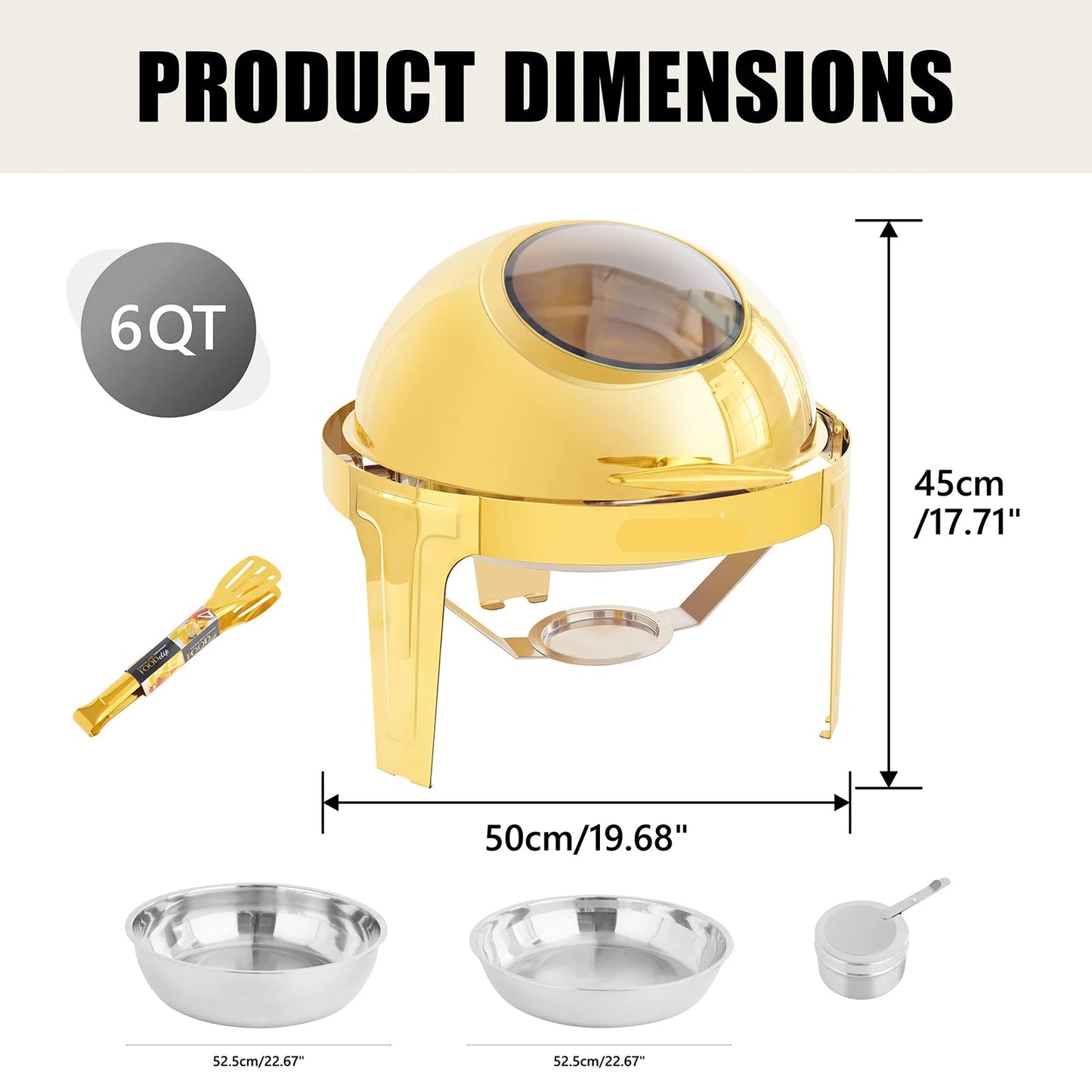 Chafing Dish - Warmhoudplaat - Buffetwarmer - Warmhoudbakken - 9QT - Roestvrijstalen Buffet Set - Dik Frame – Geschikt voor Catering, Feesten & Bruiloften – 1 Stuk - Goud