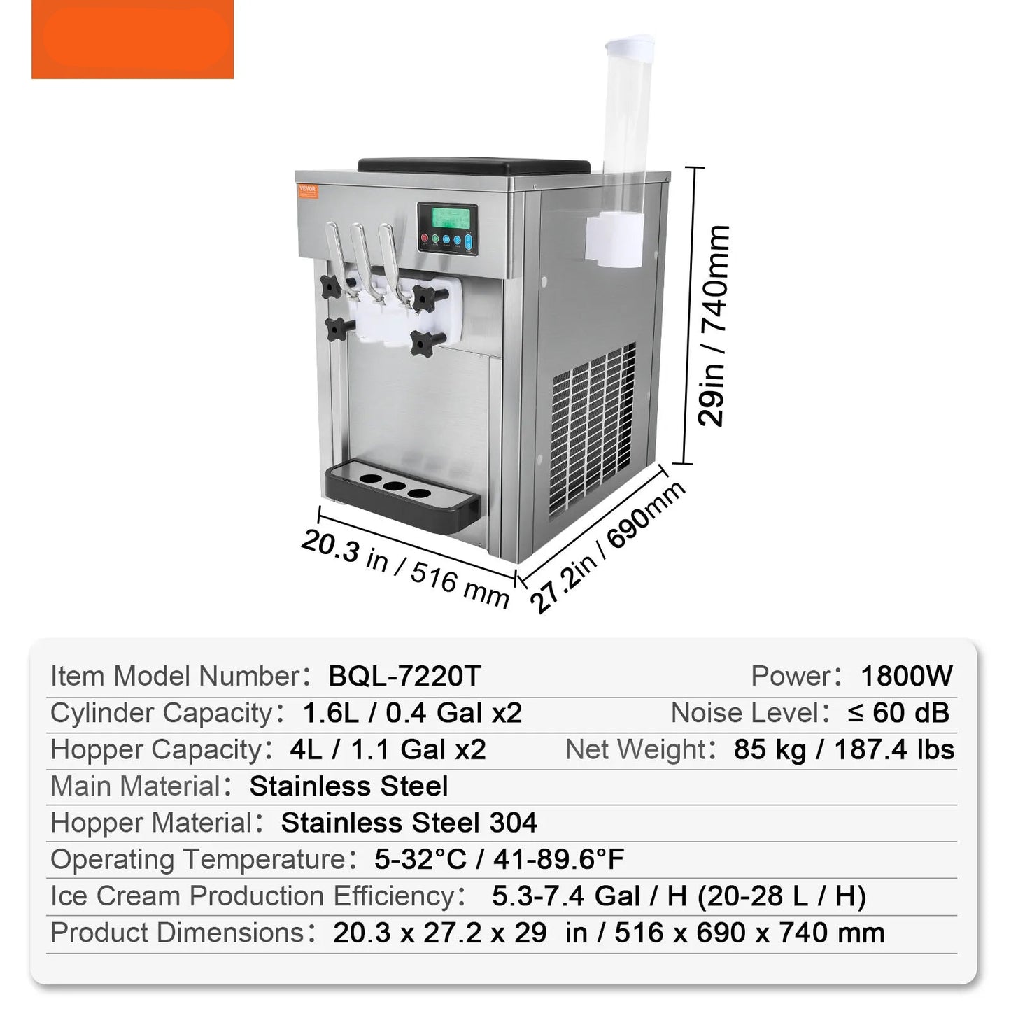 Ijsmachine – IJsmaker – IJsbereider – IJsapparaat – 2x1,6L Cilinder – 1800W Vermogen – RVS 304 Materiaal
