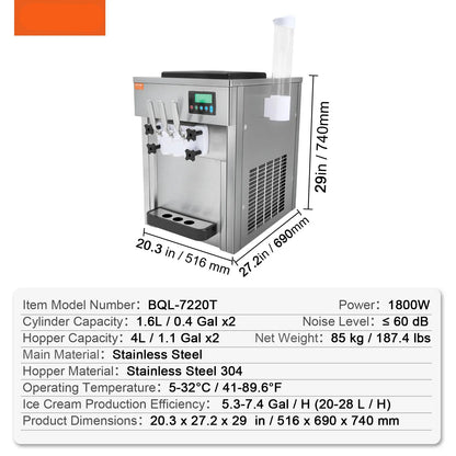 Ijsmachine – IJsmaker – IJsbereider – IJsapparaat – 2x1,6L Cilinder – 1800W Vermogen – RVS 304 Materiaal