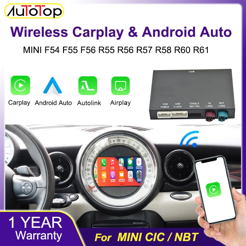 Draadloze CarPlay Adapter – Android Auto Interface – Bluetooth Multimedia Ontvanger – Auto Smartphone Integratie – BMW Mini NBT Variant – Plug & Play Installatie – Verbeterde Geluidskwaliteit - QUORE