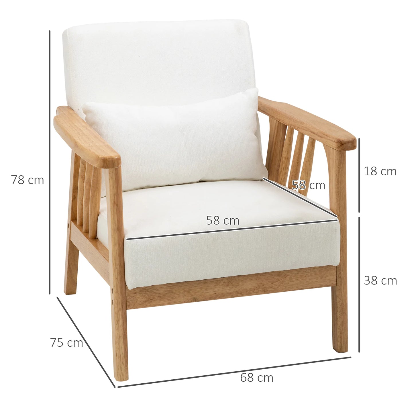 Velvet Fauteuil – Fluwelen Stoel – Velours Zetel – Luxe Lounge Chair – Comfortabele Armstoel – Zacht Velvet Bekleed – Stevig Rubberhout Frame – Inclusief Los Kussen - 68 x 75 x 78 cm - Wit
