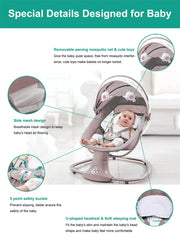 Schommelstoel - Elektrische Schommelstoel - Baby Elektrische Wipstoel - Baby Schommel - Elektrische Baby Schommel - Bluetooth - Afstandsbediening- voor Pasgeborenen - Mokka Grijs