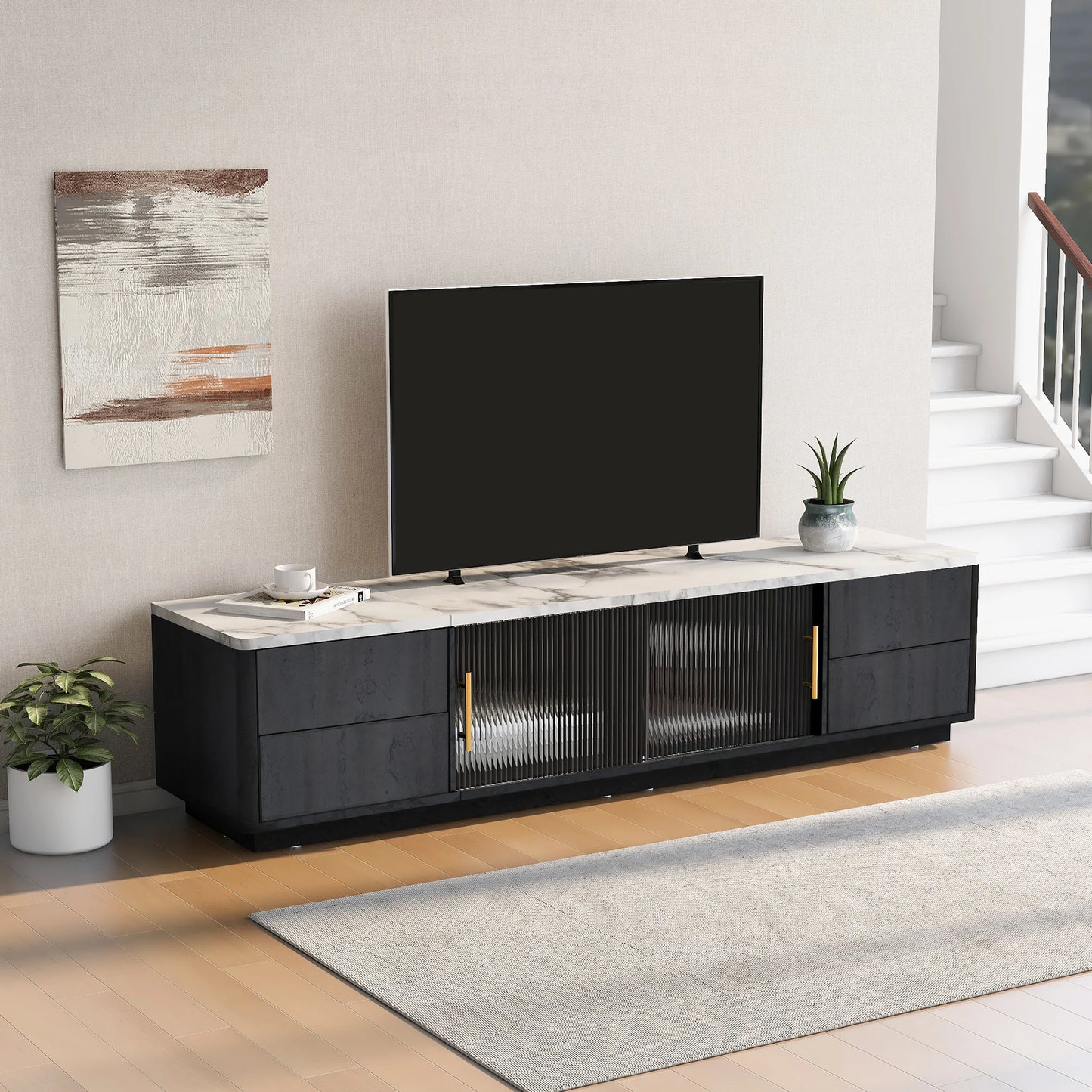TV-Meubel – Tv-Kast – Mediameubel – Tv-Stand – Voor Televisies Tot 70 Inch – Marmeren Blad – Kabelmanagement
