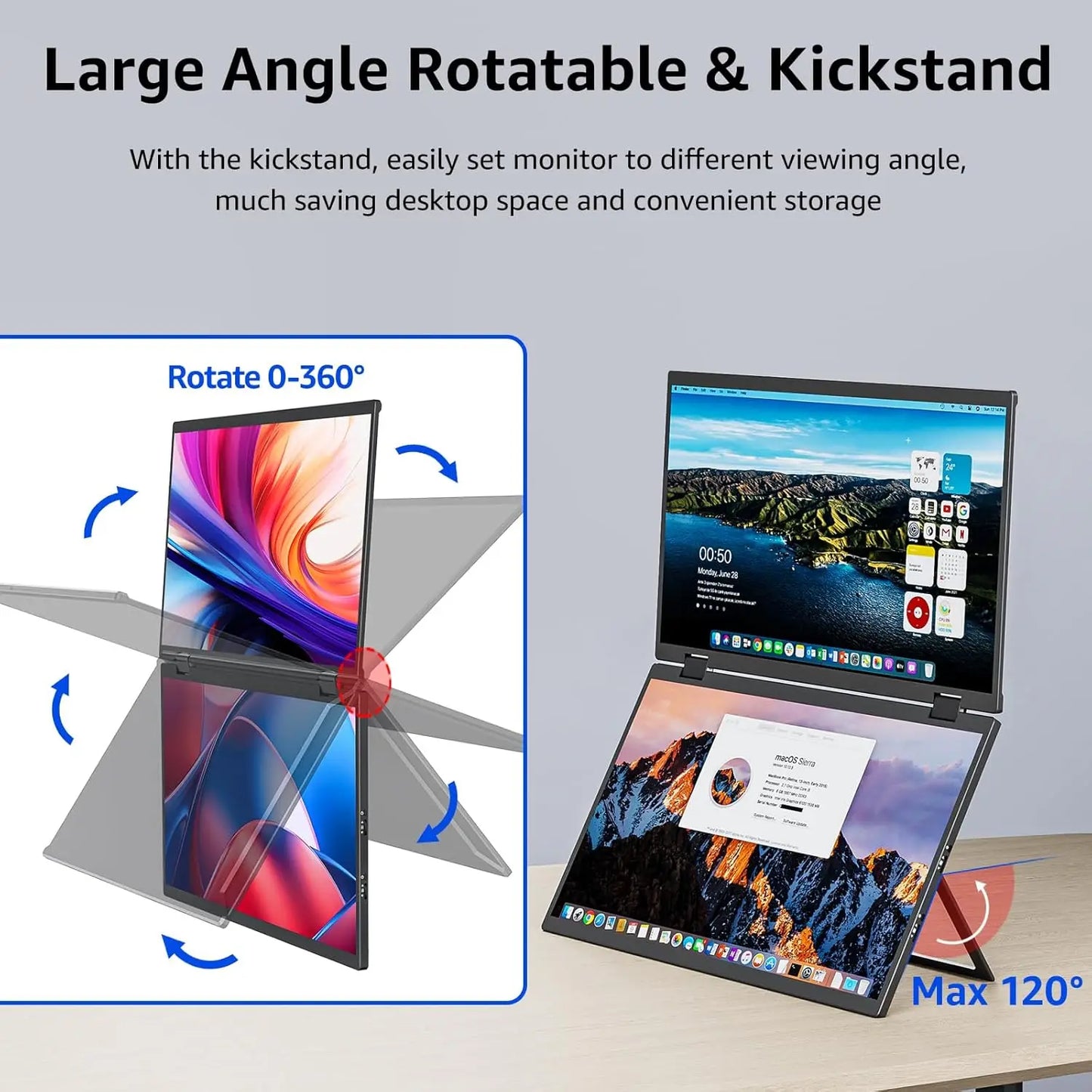 Draagbare Monitor – Opvouwbare Monitor – Dubbele Monitor – Mobiele Monitor – Laptop Scherm – 15,6 Inch – Full HD IPS – 360° Draaibaar & Opvouwbaar