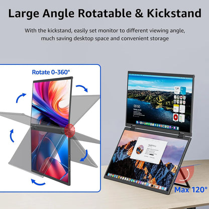 Draagbare Monitor – Opvouwbare Monitor – Dubbele Monitor – Mobiele Monitor – Laptop Scherm – 15,6 Inch – Full HD IPS – 360° Draaibaar & Opvouwbaar
