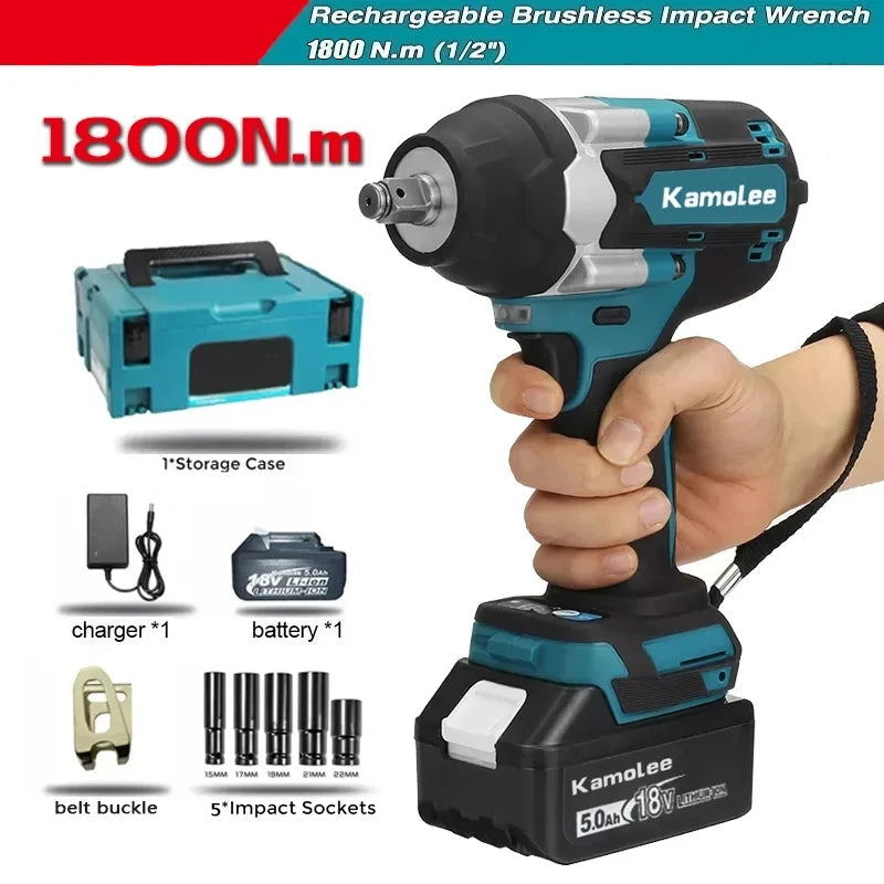 Slagmoersleutel – Accu Slagschroevendraaier – Impact Wrench – Elektrische Momentsleutel – 18V 2x 5.0Ah Batterijen – Maximaal Koppel 1800 Nm – Brushless Motor