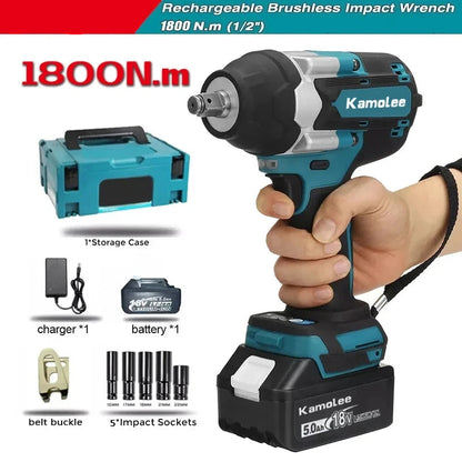 Slagmoersleutel – Accu Slagschroevendraaier – Impact Wrench – Elektrische Momentsleutel – 18V 2x 5.0Ah Batterijen – Maximaal Koppel 1800 Nm – Brushless Motor