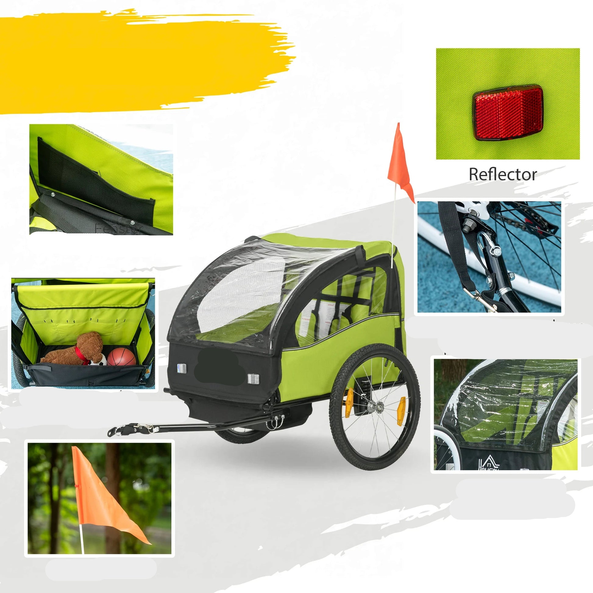 Fietskar voor Kinderen - Fietstrailer - Kinderfietskar - Fietsaanhanger - 2-Zits – 140x88x90 cm – Geschikt voor 18+ Maanden – Veilig & Comfortabel - Kids trailer voor twee personen - Groen - QUORE
