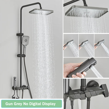 Douchekraan - Douchepaneel  - Douche - Regendouches - Bidet Handdouche & Thermostatische Mengkraan - Inbouw Douchekraan Set - Gun Grey - zonder Display - QUORE