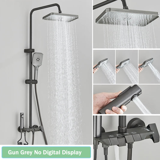Douchekraan - Douchepaneel  - Douche - Regendouches - Bidet Handdouche & Thermostatische Mengkraan - Inbouw Douchekraan Set - Gun Grey - zonder Display - QUORE