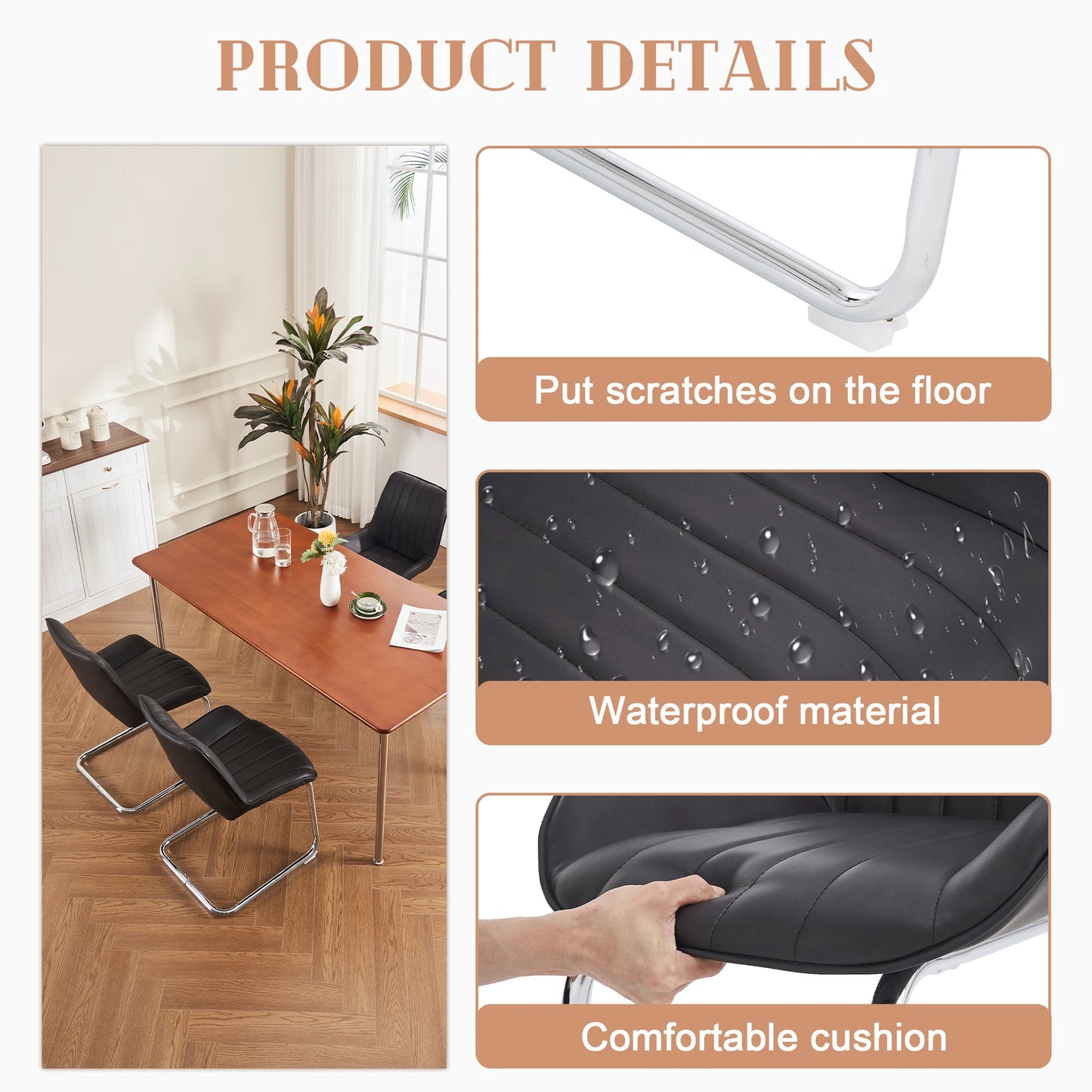 Eetkamerstoelen – Stoelen – Zitmeubels – Zwarte Stoelen – Comfortabele Foamvulling – Metalen Frame - 40 x 67 x 81 cm - Zwart