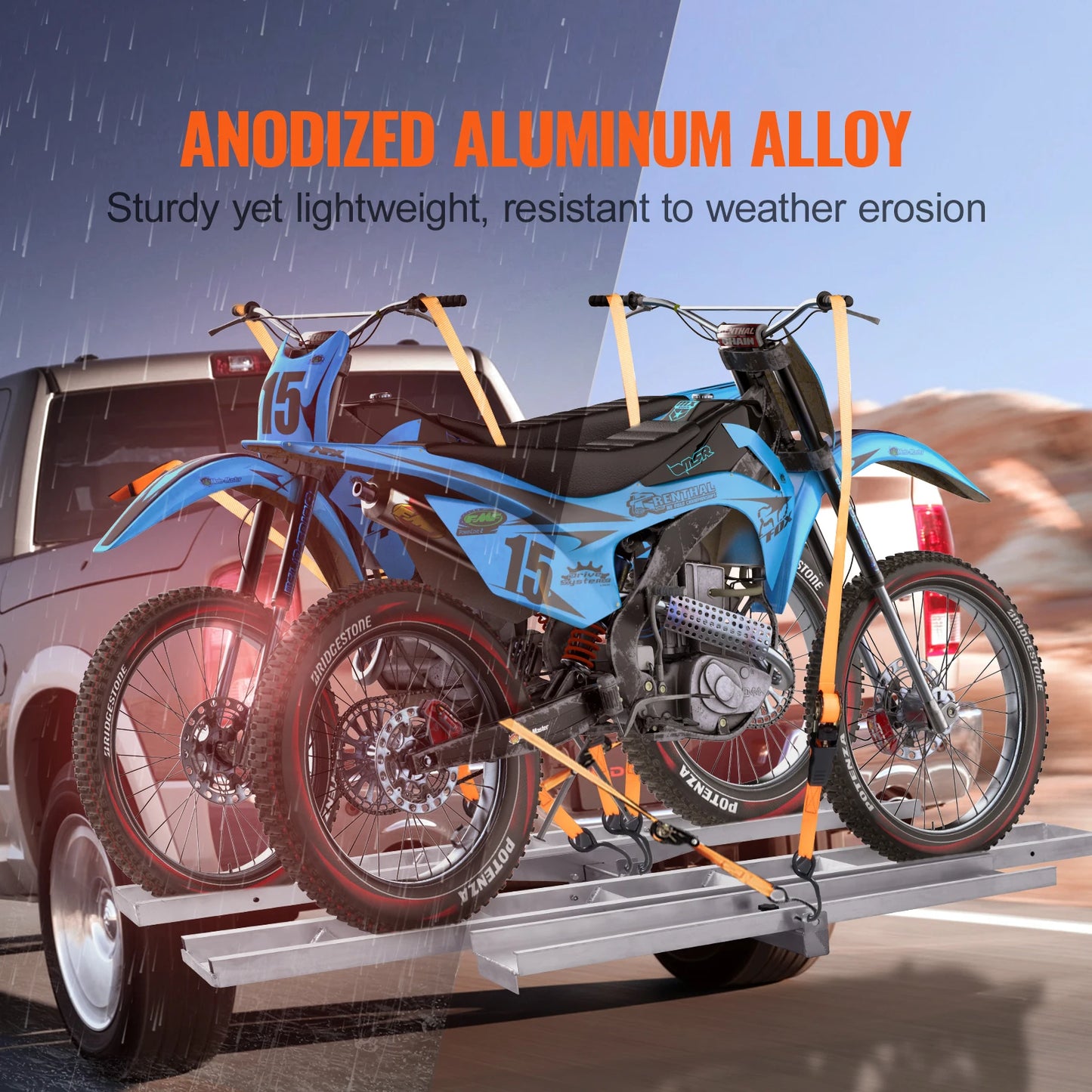 Motorfietsdrager – Motorhitchdrager – Motortransporter – Motortrailer – Motordrager – Aluminium Constructie – Inklapbare Oprijplaat 1,18 m