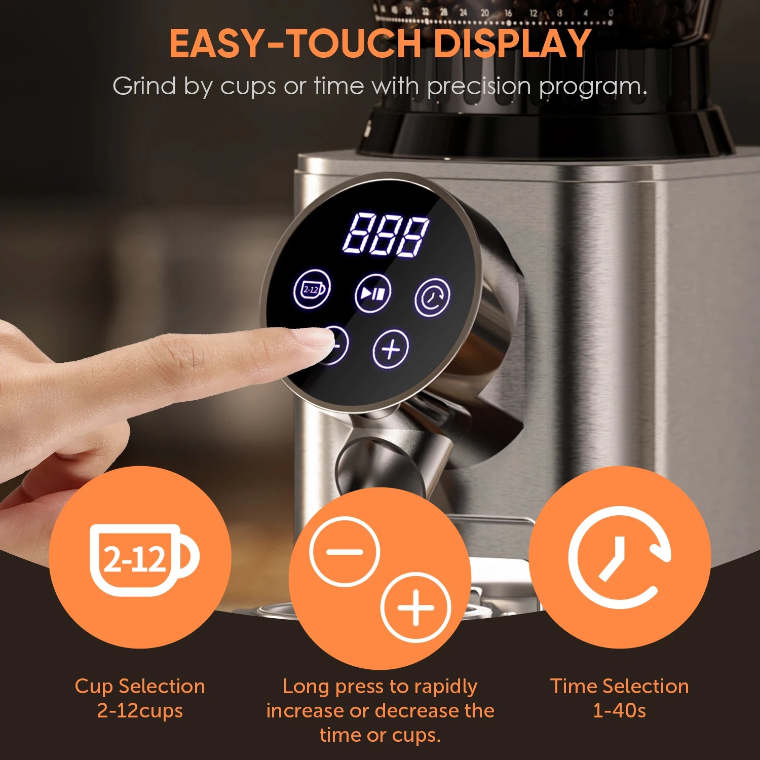 Koffiemolen - Koffiemolen Electrisch - Automatische Koffiemolen - Automatische Burr Koffiemolen - 48 Maalinstellingen – Instelbaar voor Espresso & American Coffee - QUORE