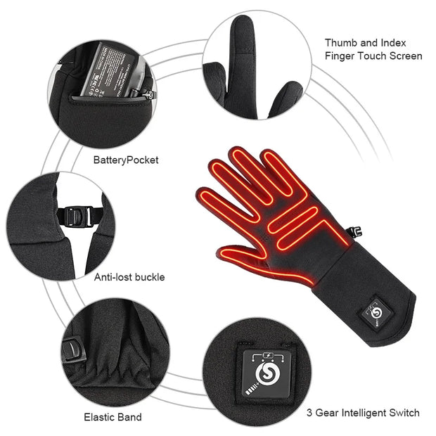 Savior Heat - Heated Gloves - Electric Heated Gloves - Rechargeable Battery - Electric Heated Glove Liners Unisex - Heating Horse Riding Ski Snowboarding Cycling Thin Gloves - Size XL XXL - Black