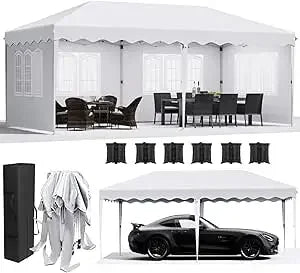 Tuinpaviljoen - Partytent - Partytenten - Paviljoen - Easy up Partytent - 3x6m - Waterdicht - Opvouwbare - Inclusief 4 Zijpanelen – Ideaal voor Evenementen, Feesten en Bruiloften – Witte Afwerking