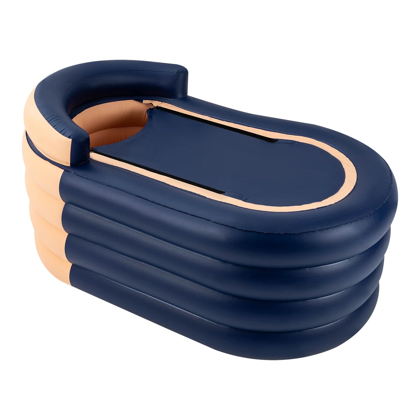 Opblaasbaar Bad voor Volwassenen – Opvouwbare Badkuip 140x84x74 cm  – Inclusief Pomp – Comfortabel Thuisbad voor Binnen en Buiten – Blauw met Oranje - QUORE