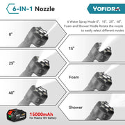 Yofidra - Autowasmachine - Sproeipistool - Borstelloos Sproeipistool - 6-in-1 - Hogedruk - Reiniging Tuinberegening - Oplaadbaar Sproeipistool - 2 Batterij - Groen