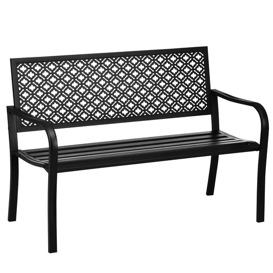 Tuin Bank - Tuinbank Hout - Tuinbanken - Garden Furniture - Stalen Tuinbank voor Twee Personen met Decoratieve Rugleuning - 127x63x83 cm - Zwart - QUORE