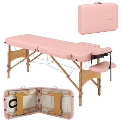 Massagetafel Inklapbaar - Behandeltafel - Massagebank - Verstelbaar Massage Bed - 185x60cm - Hoogte 64-88cm - Draagbaar en Comfortabel - Roze - QUORE