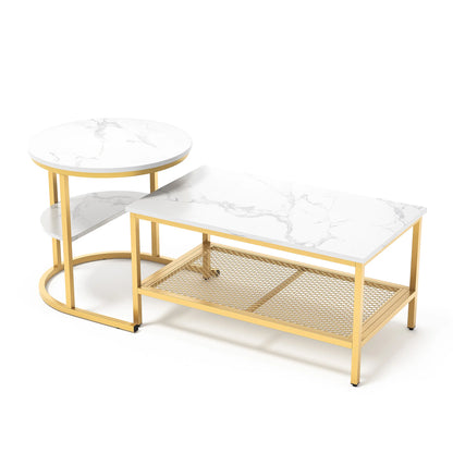 Salontafel - Kleine Tafel - Eindtafels - Woonkamer - Moderne Nest Salontafel - Marmeren Fineer - Gouden Frame