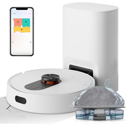 Robotstofzuiger - met Dweilfunctie - 5000Pa - All-in-One Station - LiDAR-Navigatie - App - Google - Alexa - 3L Watertank - Stofzak met een Capaciteit van 3L - 3200mAh - 650W - 78db - Wit