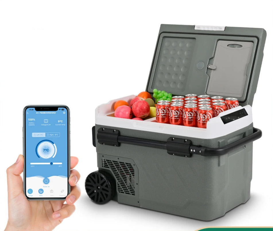 Koelkast - Auto koelkast - Draagbare Compressor Koelbox - Elektrische Vriesbox - voor Camping - Auto - Vrachtwagen - Boot - met 40 L - 12/24v DC - 110-240v AC - 75.5 x 50 x 51 cm - Grijs - QUORE