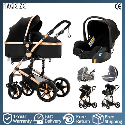 Compact Stroller 3 IN 1, Carseat Stroller Combos, Baby Stroller Multifunctional High Landscape Baby Pram for Toddlers Infant Car