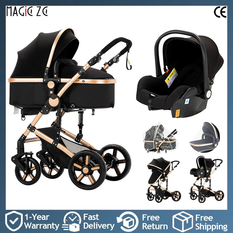 babywagen – kinderwagen – wandelwagen – buggy – reiswieg – 3-in-1 multifunctioneel – lichtgewicht inklapbaar – duurzaam linnen – verstelbare zitposities – inclusief autostoel – khaki