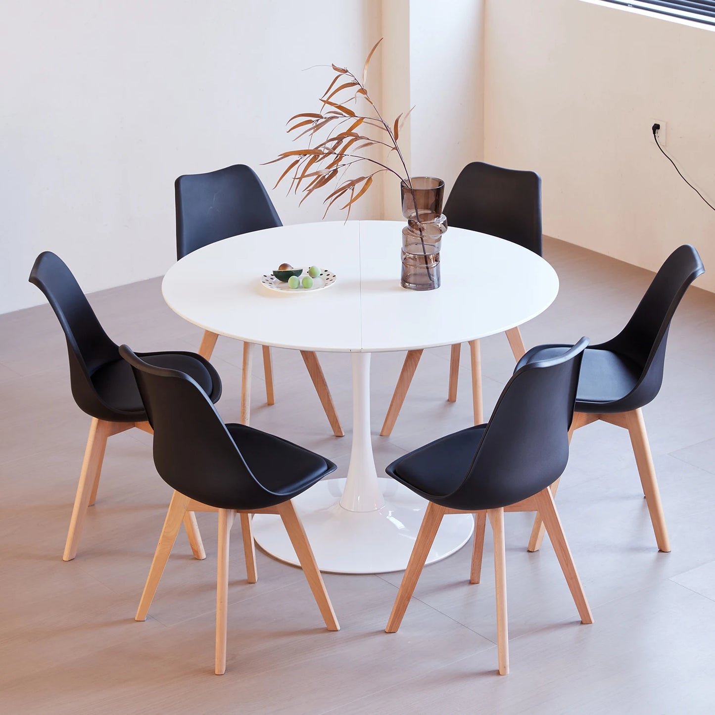 Eettafelset Ronde Tafel – Eettafel – Eetkamerset – Dinerset – Keukentafelset – Zwart-Wit – 110 x 110 cm – Massief Hout