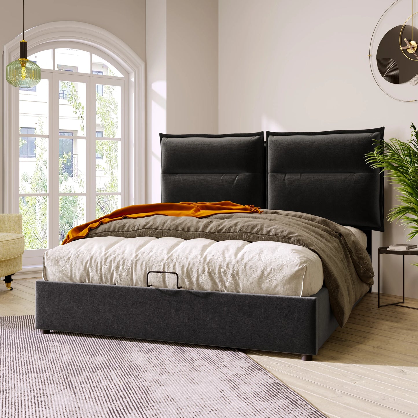 Bedboxspring – Boxspringbed – Opbergboxspring – Tweepersoonsbed – Fluwelen Bed – 140x200 cm – Verstelbaar Hoofdbord – Hydraulische Opbergruimte