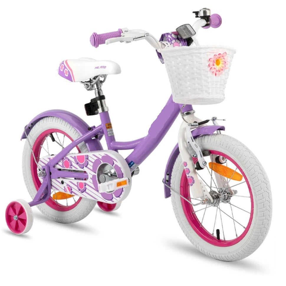 Kinderfiets - Kinderfietsen - Meisjesfiets - 12” - Beginnersfiets - Fiets met hulpwielen, Koolstofstaal - Binnen en buiten te gebruiken - Paars
