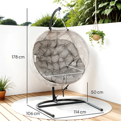 Hangstoel in Ei-vorm - Egg Hangstoel - Hangstoel Ei - Tuin Schommelstoel - met Standaard - Opvouwbare Mand - Inclusief Kussen - en Bekerhouder - 106x114x178cm - voor Buiten - Terrasdecoratie - Balkon - Geel